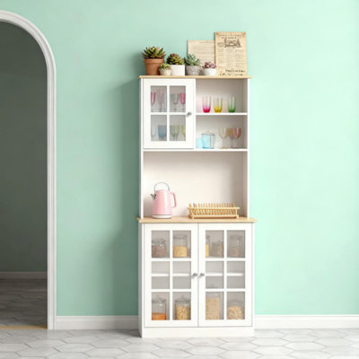 Armoire autoportante, armoire de rangement pour garde-manger avec portes en verre et tablettes réglables pour la salle à manger