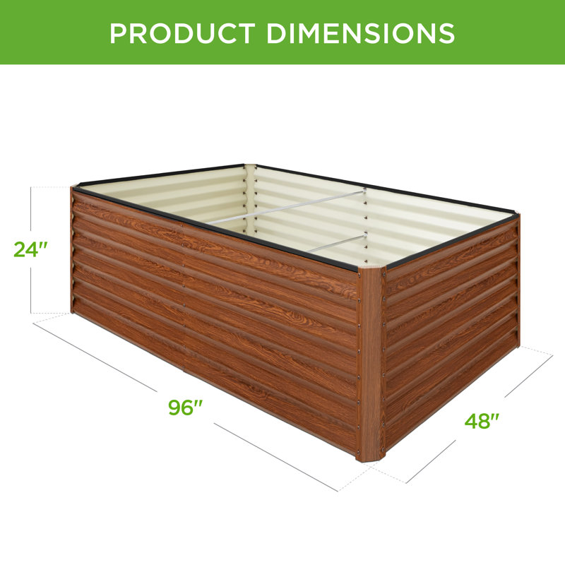 Rosonda Outdoor Metal Raised Planter Box, Brown, 24" H x 96" W x 48" D