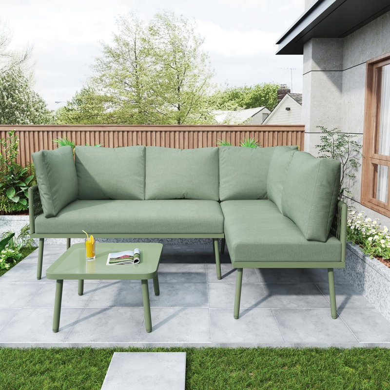 L Shape Garden Furniture Set With Cushions, Green