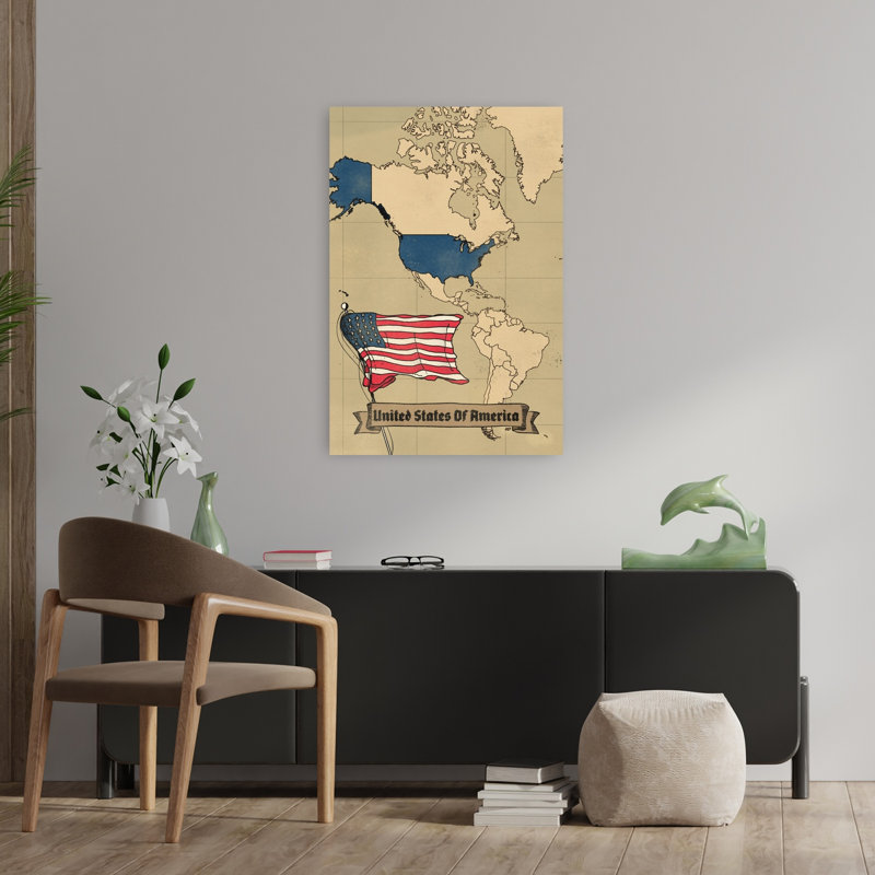 «Patriotic Usa Map», art mural rétro rétro