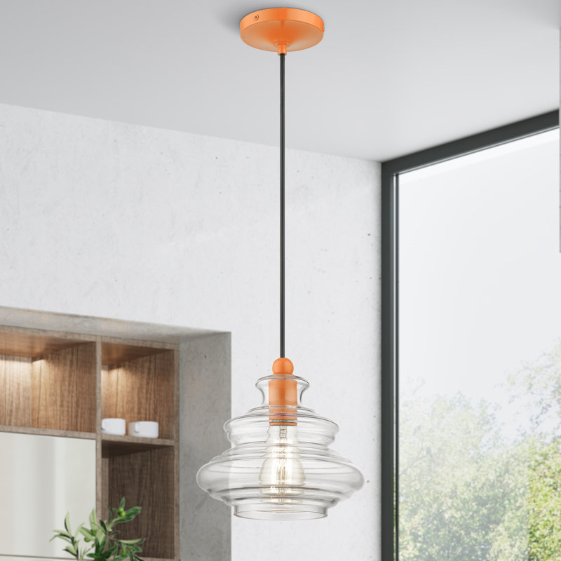 Luminaire suspendu géométrique 1 lumière Vermontville, Orange brillant