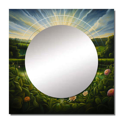 Bright Shining Mandala In Paradise Landscape - Buddhism Square Living Room Wall Mirror Art
