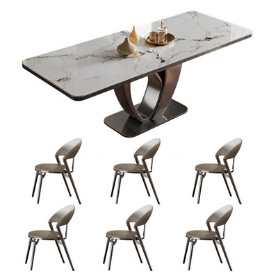 Home rectangular rock plate table and chair set
