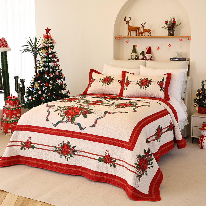 Ensemble de courtepointe réversible en microfibre Janaid Beige / Red, Courtepointe grand + 2 couvre-oreillers standard