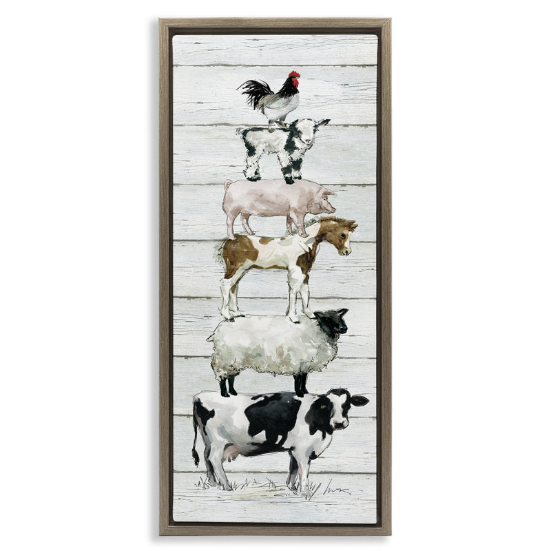 "Country Farm Animal Stack", art mural sur toile flottante par Carol Robinson, Cadre flottant orme Montalcino