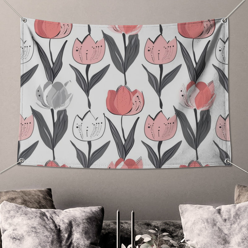 Tapisserie murale tulipe - décoration murale florale, H 68 po x l 80 po avec 4 œillets