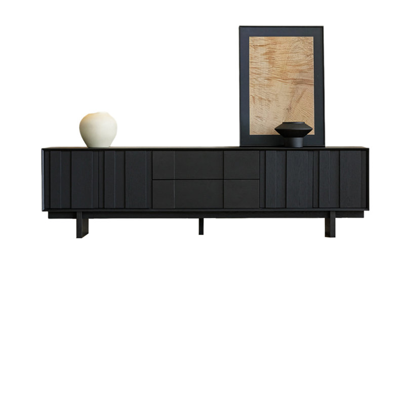 Meuble télé noir en bois massif de style rétro, 78.74"