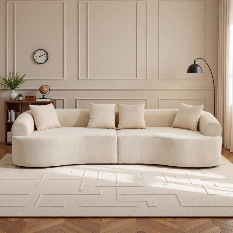 Canapé modulaire à compression de 106 po, courbé sans os, haute densité, canapé-lit en chenille, White