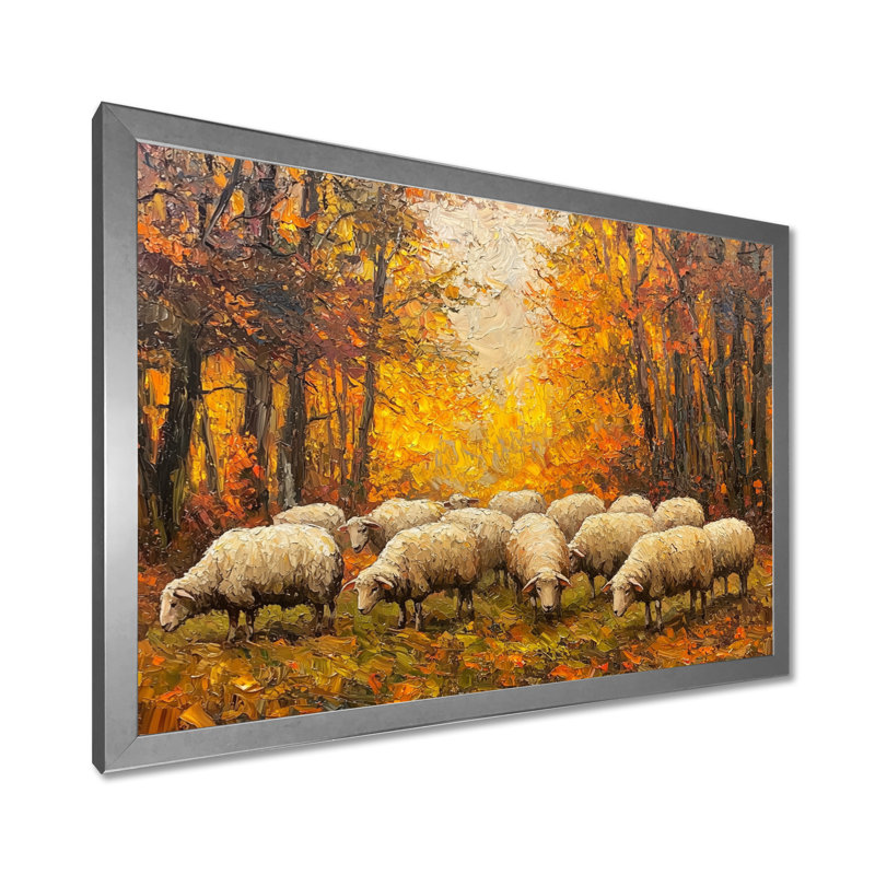 Durasoff, automne, pâture de famille de moutons - Art mural, Reproduction encadrée d'une seule photo, Argent argent