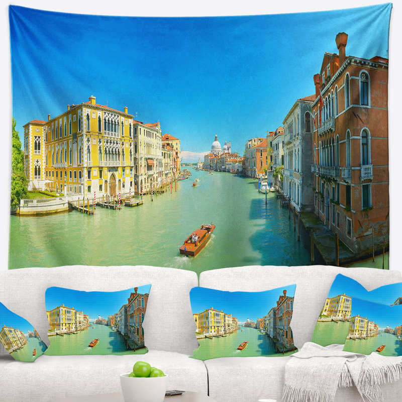 Tapisserie venice en vert grand canal landscape, H 32 po x l 39 po