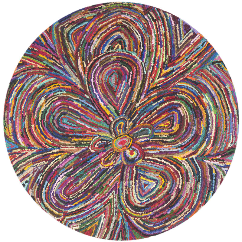 Tapis floral en coton touffeté à la main Anaheim, Rond 4 pi