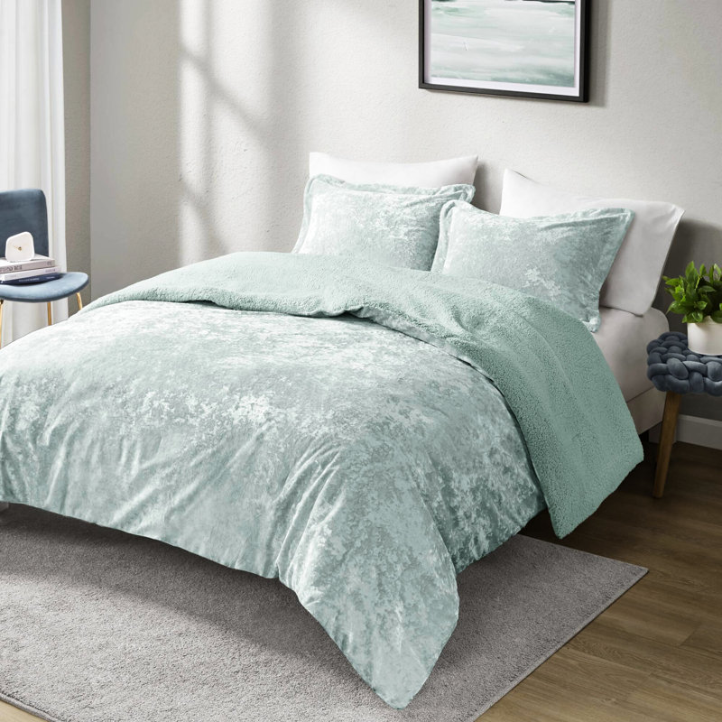, 3 pièces, double / grand, velours froissé, édredon réversible, et rembourrage doux double / grand velours ton de ton, -