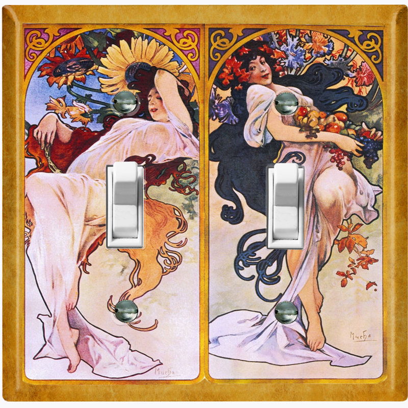 Magnifique plaque murale à 2 interrupteurs à bascule Art Nouveau Angel Girl