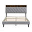 Base de lit tapissier pour grand lit avec tête de lit en tissu de lin touffeté à boutons, ports USB, station de charge pratique, deux poches latérales, ne nécessite pas de sommier, gris clair-1989495489-1989495488