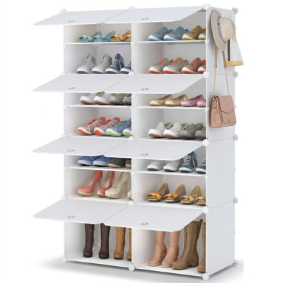 Armoire de rangement pour chaussures à 8 cubes, panneaux en plastique emboîtables, structure en acier, range-chaussures de porte, blanc