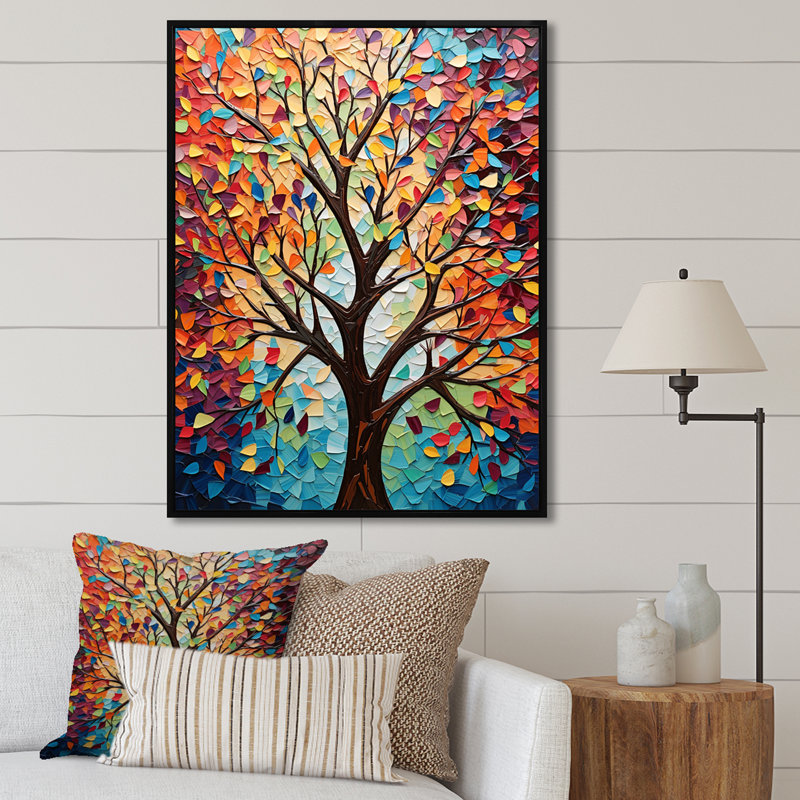 Arbre de harmonie américain coloré II - art mural arbre, Cadre flottant noir, H 40 po x l 30 po