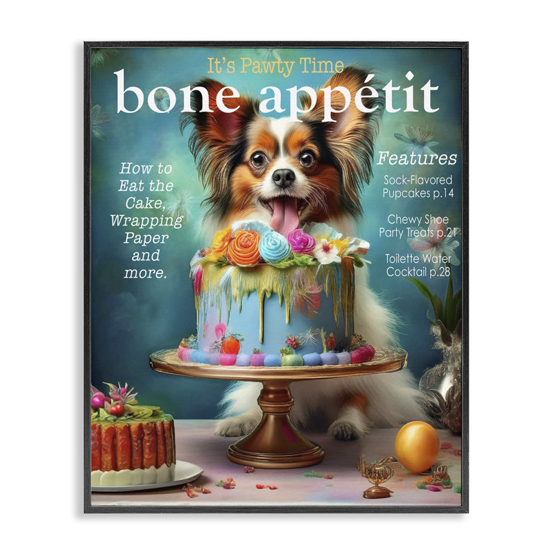 Bone Appetit Dog Magazine Parody Framed Giclee, design by Grotto Studios, 20" H x 16" W, Midnight Black Framed Giclee