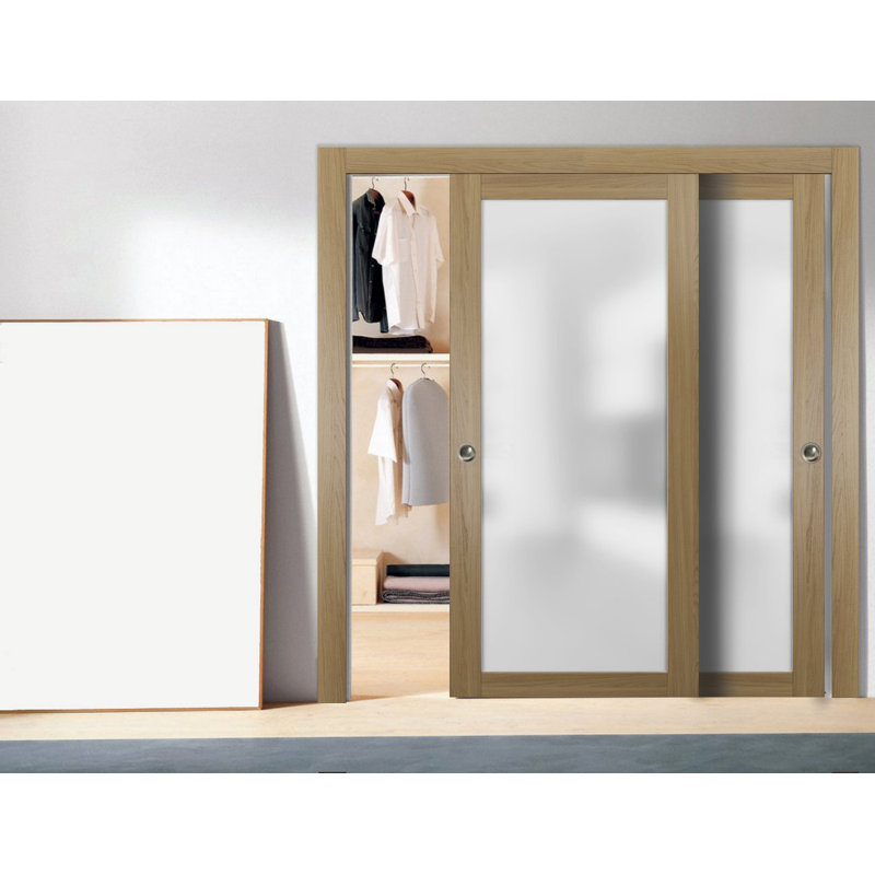 Portes coulissantes en verre givré Planum, 72 po x 84 po, Frêne miel