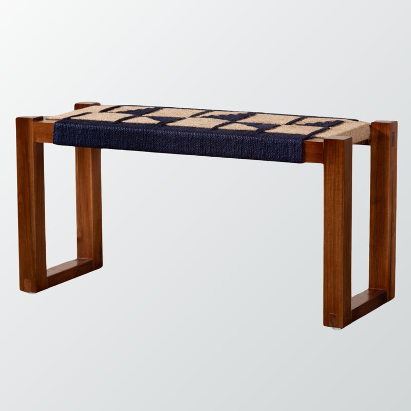 Banc d'appoint à motif ajouré Preston, bleu marine et brun Natura, H 15,55 po x l 31,29 po x P 11,5 po