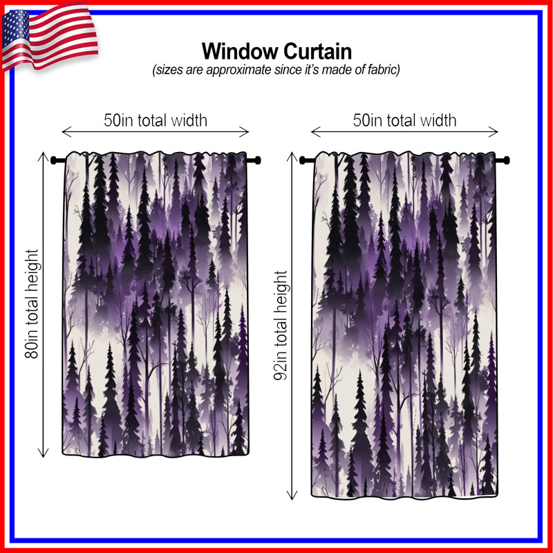 Rideaux de fenêtre mauve à motif de forêt mauve, voilages et rideaux occultant - 1 panneau, Blockout