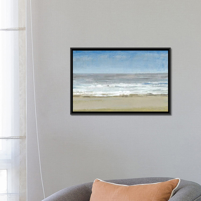 « beach marching day i », reproduction sur toile, H 18 po x l 26 po x P 1,5 po, Toile avec cadre noir, Pas de tapis