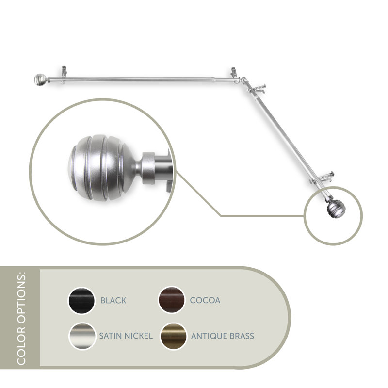 Tringle à rideaux simple pour fenêtre de coin Pepin, 120 po à 170 po, Nickel satiné