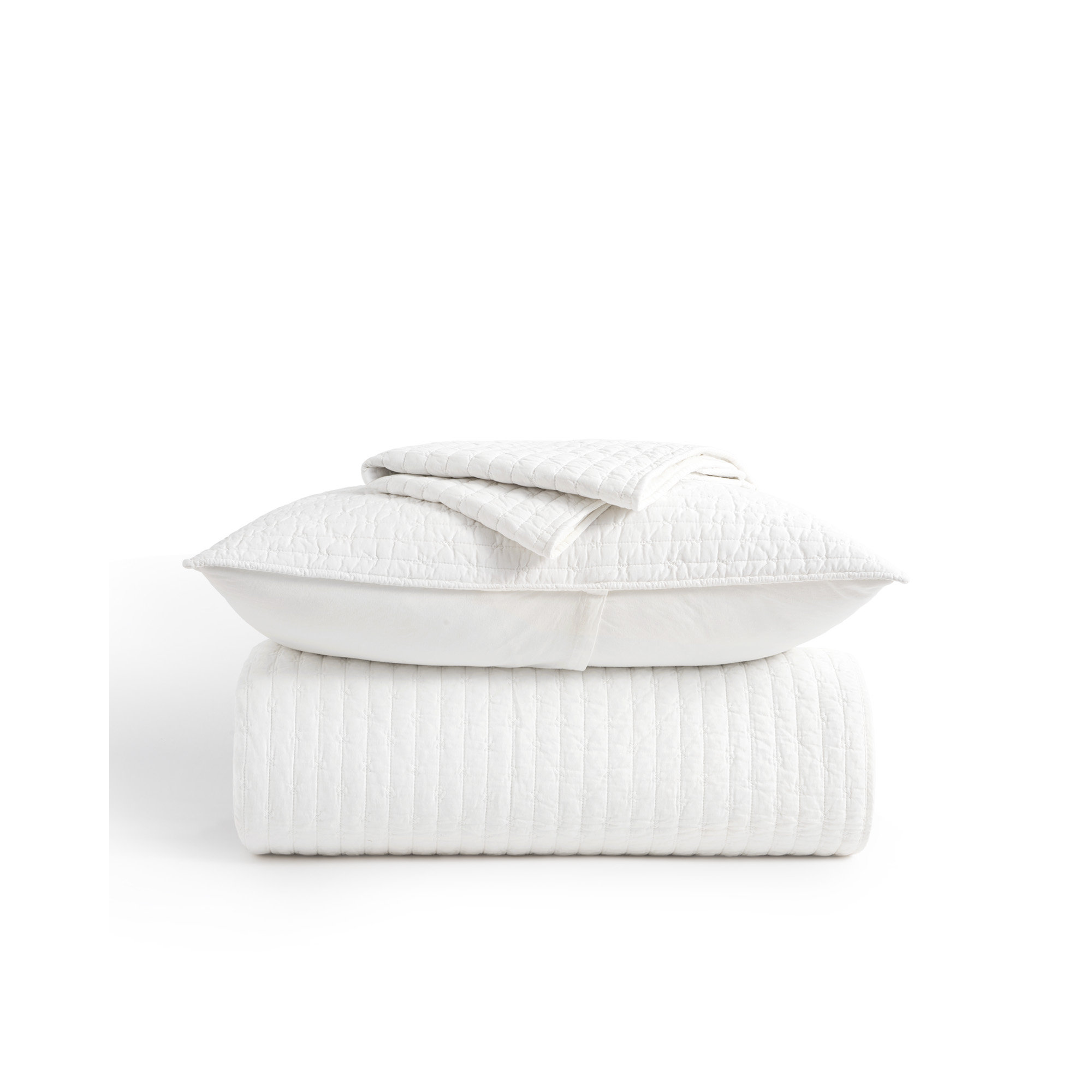 Cross Stitch Cotton Quilt set, King, Bright White
