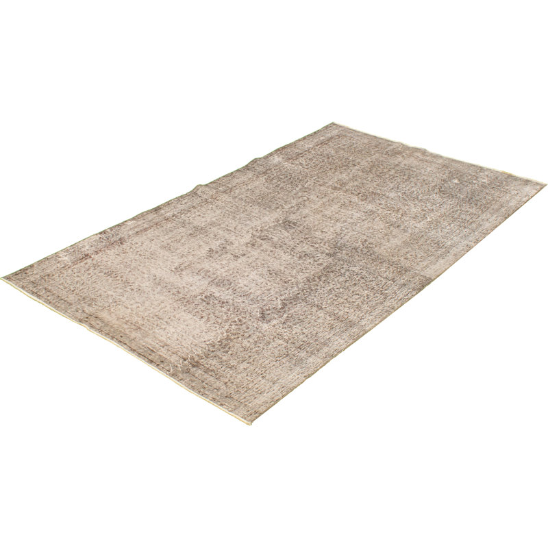 Tapis de laine blanc/beige 5 pi 1 po x 9 pi 1 po à la main-of-kind à la main-noué la 1980 Overdyed