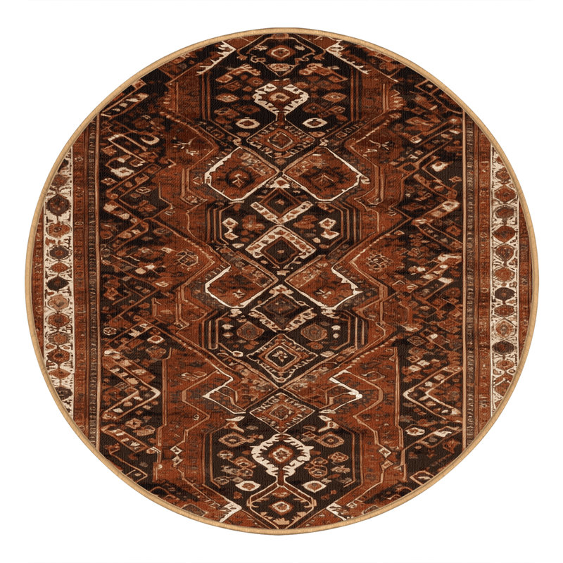 Tapis brun turc lavable à la machine, Rond 6 pi