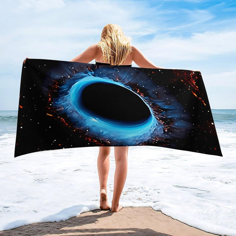 Serviette de plage à trou noir, serviette de plage surdimensionnée en microfibre, serviettes antidérapantes légères à séchage rapide 63 po x 32 po pour accessoires de natation, piscine, gymnase, yoga et camping