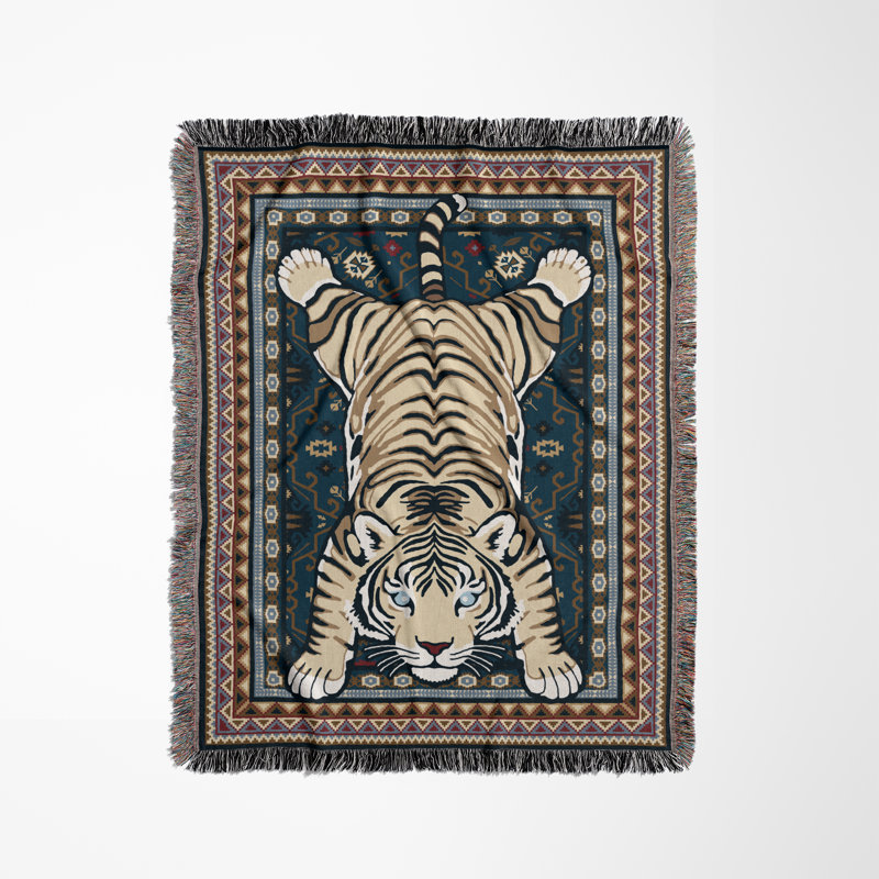 Jeté en mélange de coton Roy Tiger, Bleu, L 60 po x l 50 po