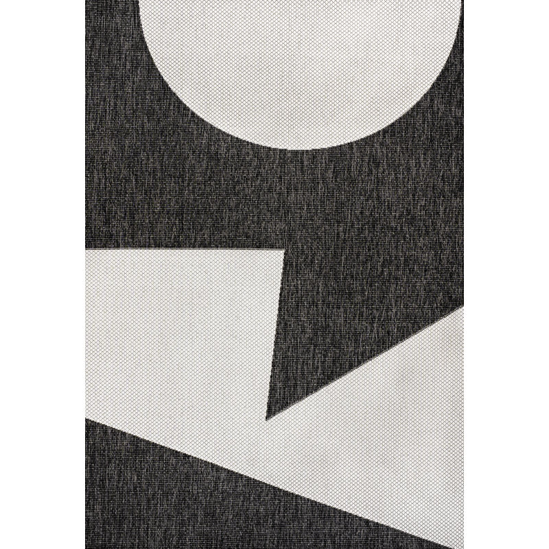 Tapis d'intérieur / extérieur noir / crème à deux tons à motif géométrique abstrait Orbie, Rectangle 7 pi 10 po x 10 pi