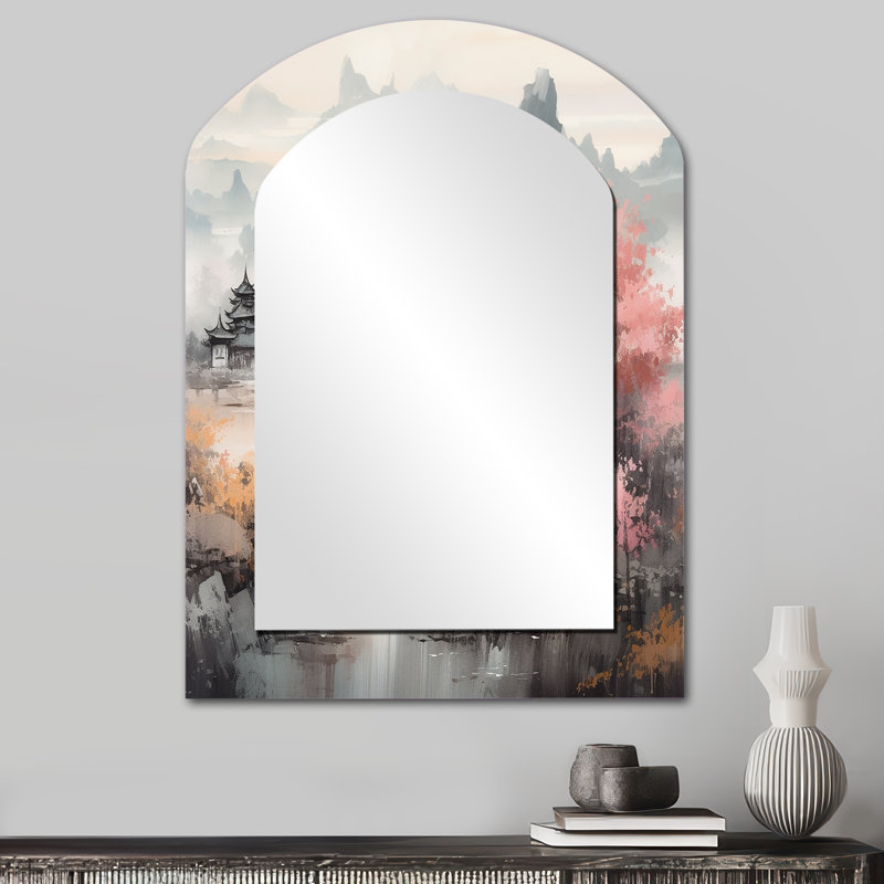 Golden Whispers Of Japon II - miroir arqué japonais, 34 po x 25 po