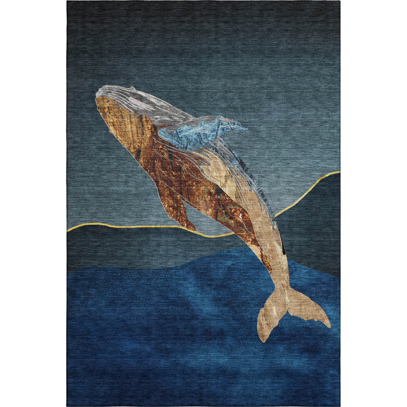 Premium Machine Washable Mayfield AMF2078 Coastal Rug, Blue, 9' x 12'
