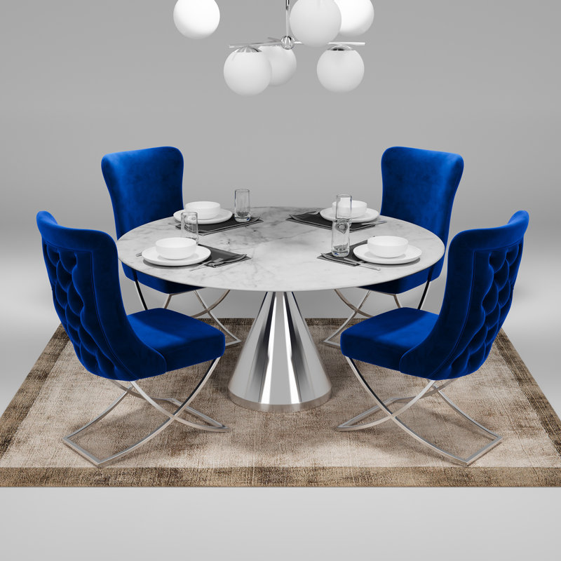 Majestic Blue High Back Microfiber Upholstered Dining Chair Set