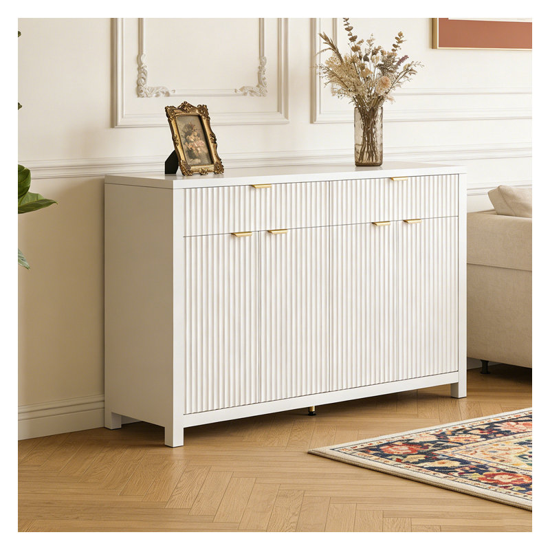 Buffet 55,1 "avec 2 tiroirs et 4 portes, tablettes réglables, Blanc