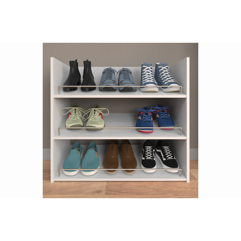 White Stackable 3-Shelf Wood Shoe Organizer
