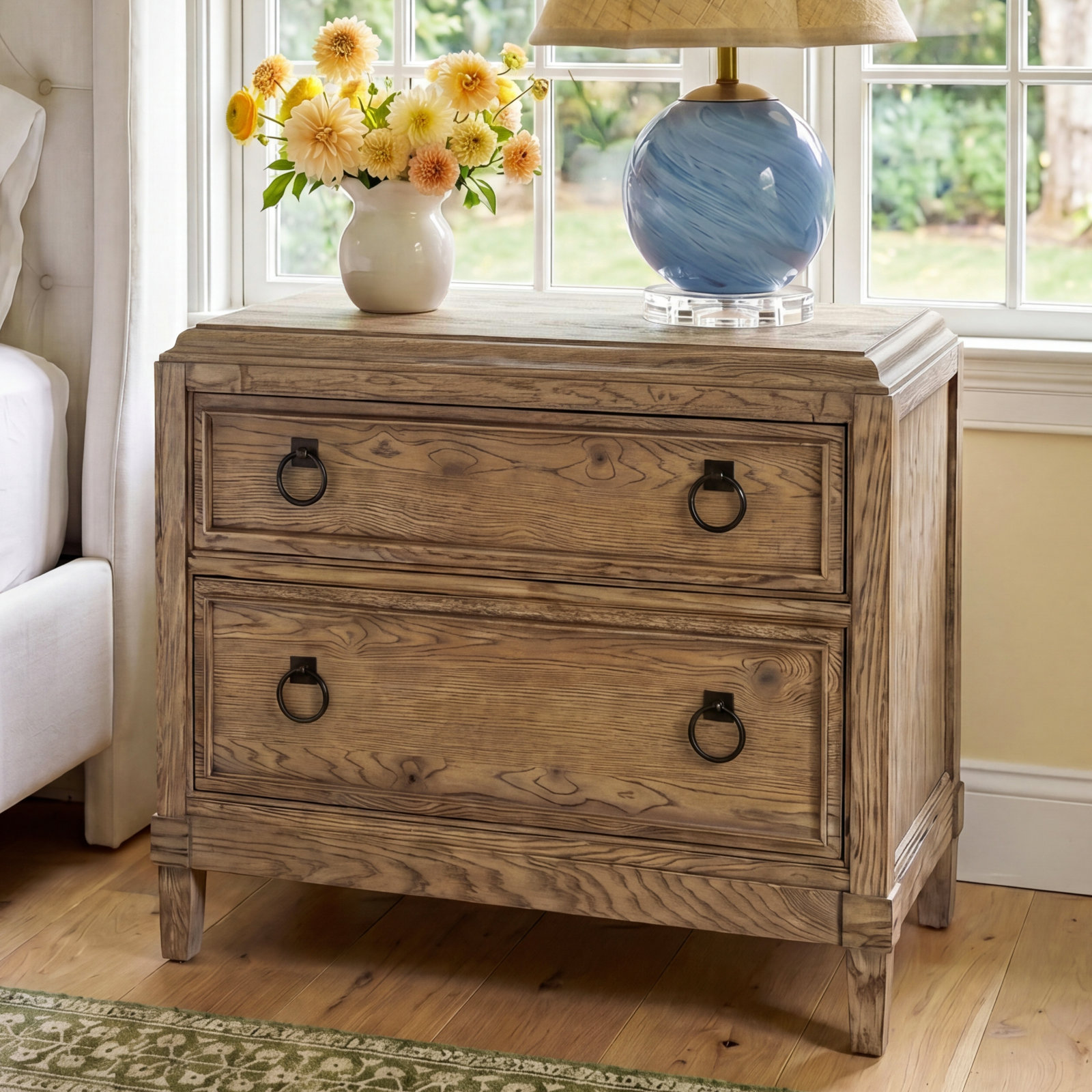 Hayes 2-Drawer Oak Nightstand, Brown