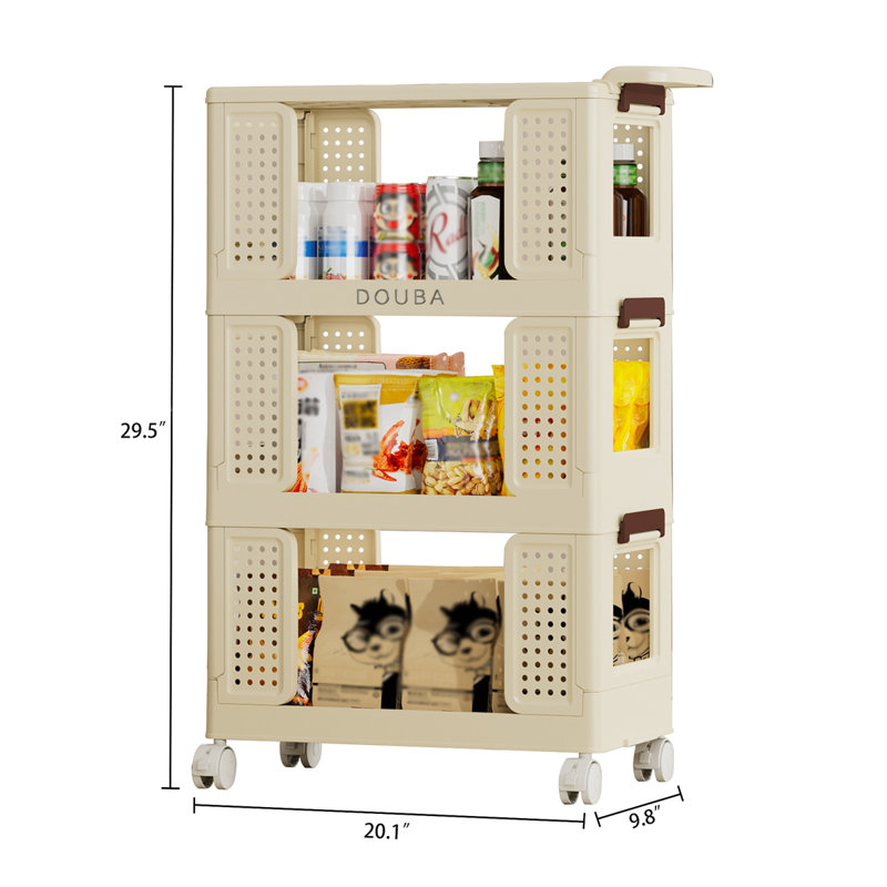 3-Tier Kitchen Storage Cart,Multifunction Utility Rolling Storage Organizer