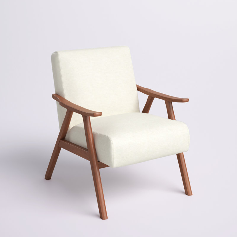 Chaise d'appoint rembourrée en tissu avec pieds en bois d'hévéa Ammanda, Mélange de polyester crème