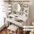 Small LED Lighted Vanity Desk with Mirror, Makeup Table with 3 Lighting Modes, Power Outlet, Drawer, Open Shelves & Cushioned Stool for Bedroom, White