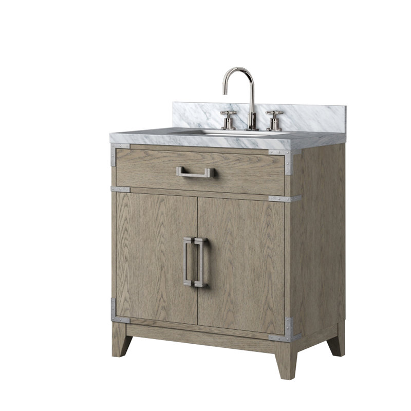 Ensemble de meuble-lavabo simple avec plateau en marbre et robinet, Gris