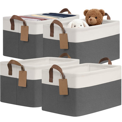 Set Of 4 Collapsible Large Fabric Storage Baskets With Handles, Decorative Closet Organizer Bins For Bedroom And Living Room, 16.8 In X 11 In X 9.8 In
