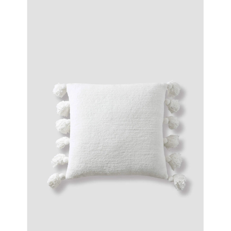 Pom Pom Square Pillow Cover & Insert, Off White