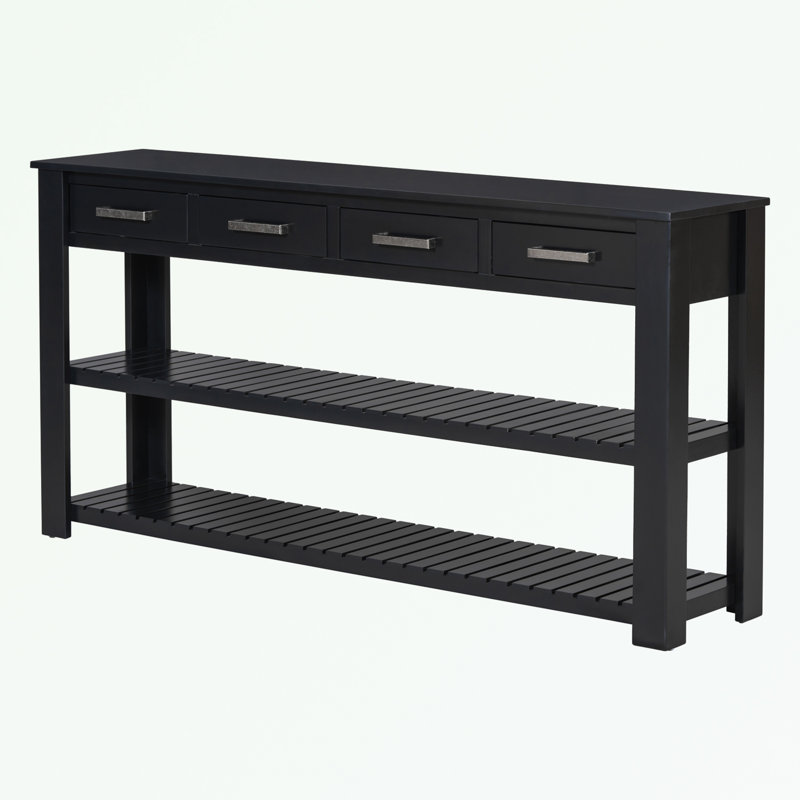 Console en bois avec 4 tiroirs et 2 tablettes, Noir