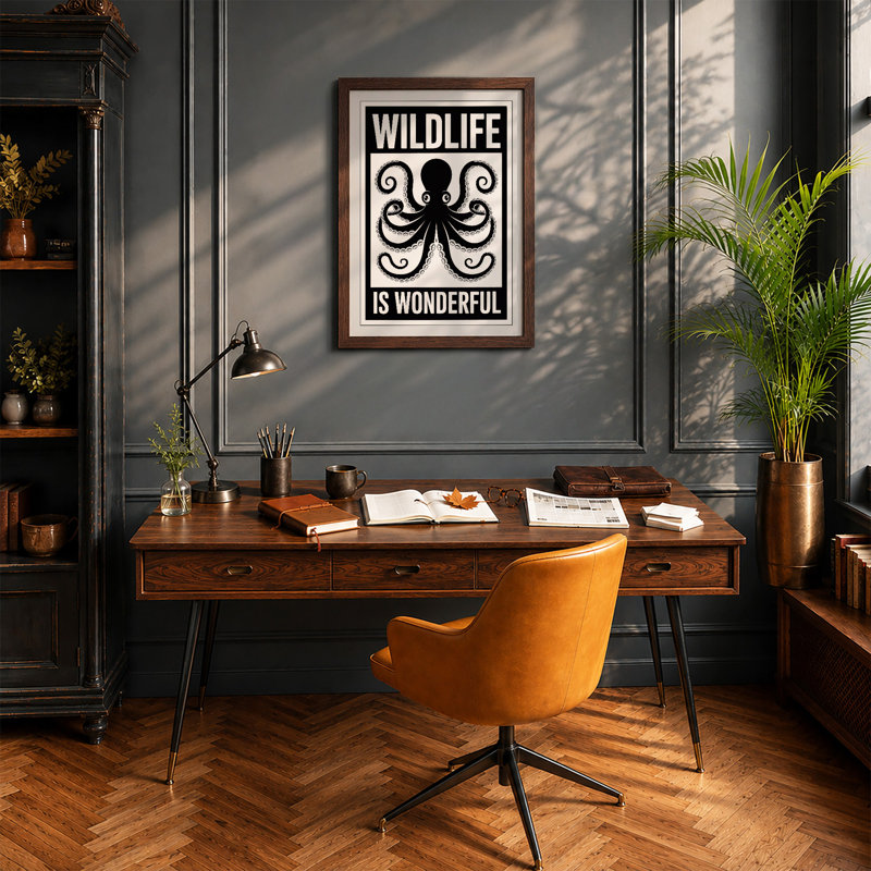 Wildlife Is Wonderful Typography - Framed Print, Walnut, A3 - 42.0 x 29.7 cm