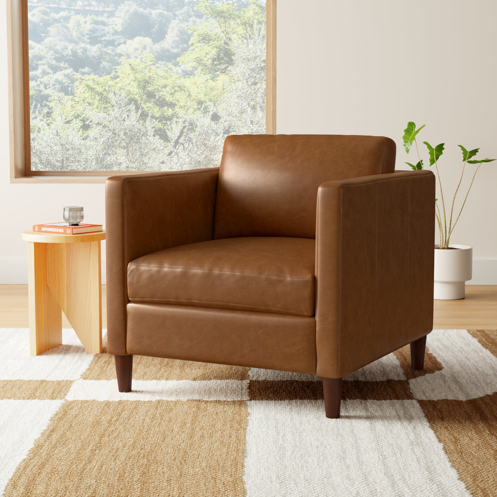 Clifford Genuine Leather Custom Armchair, Bistro Saddle Genuine Leather