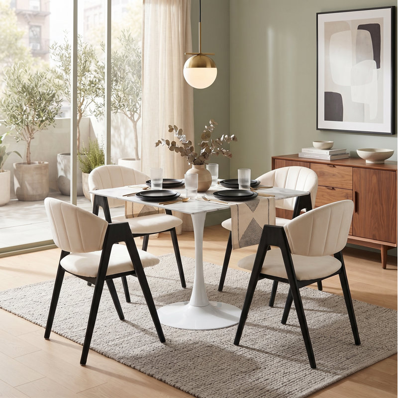 Table de salle à manger carrée Bristol 79 cm (31 po), table de cuisine en pierre frittée avec pied tulipe en acier blanc, table de salle à manger moderne pour 4 personnes, table carrée d'inspiration rétro avec pied rond