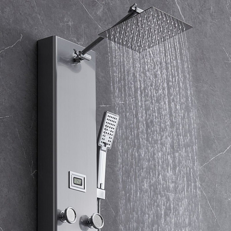 Système de panneau de douche, 5 modes de douche, tour de panneau de douche à affichage numérique, pluie, 8 jets de massage, bec de baignoire, pomme de douche à main à 3 réglages, boyau de 59 po, ensemble de douche mural en acier inoxydable
