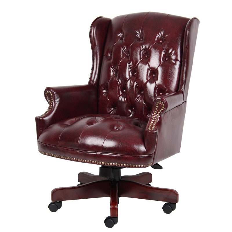Saily Oversized Exec Chair, Traditional Wingback Burgundy Tufted Vinyl, Burgundy